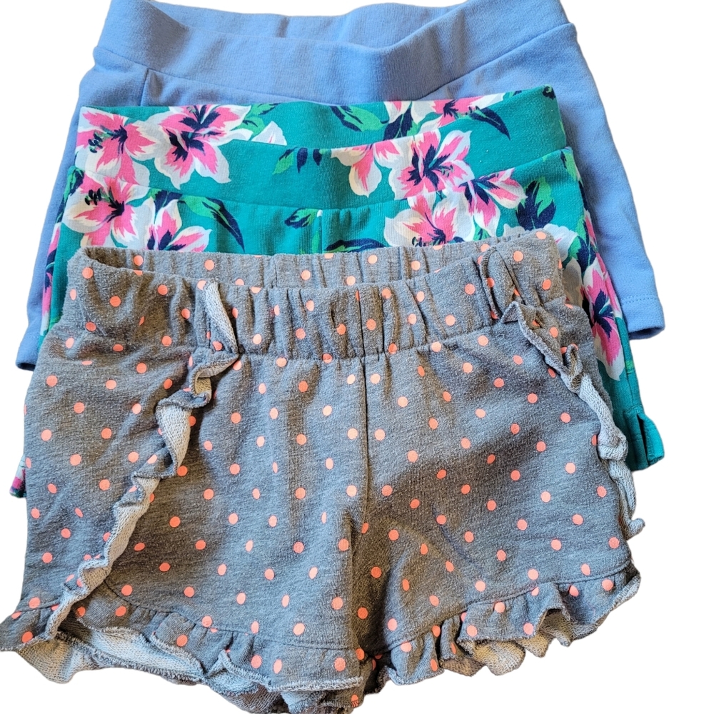 Lot Three Girls Shorts Large (10-12) Old Navy Cat & Jack Blue Flowers Ruffle